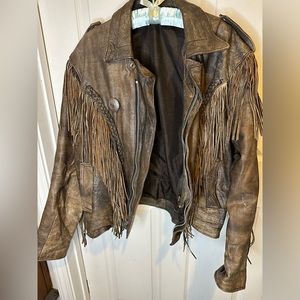 Leather jacket western fringe vintage  men’s Medium